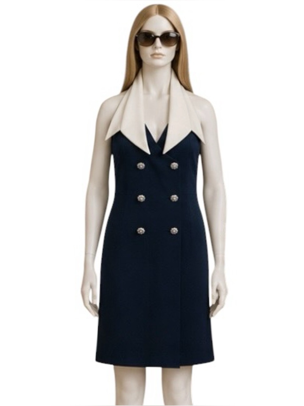 Vintage Betsy Adams Women’s Black/White Halter Collar Tuxedo Style Halter Dress